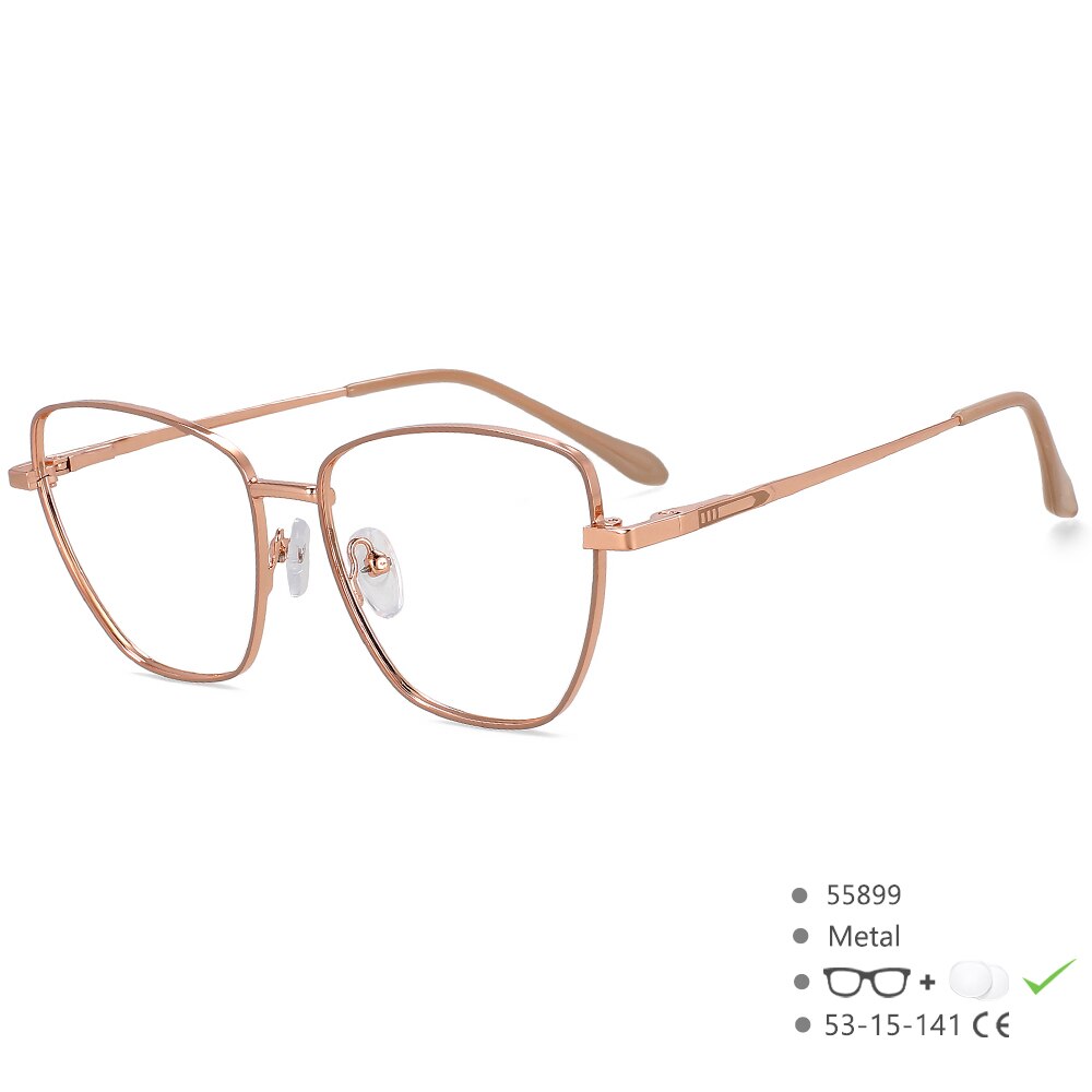 CCspace Unisex Full Rim Square Cat Eye Alloy Eyeglasses 55899 Full Rim CCspace RoseGold China