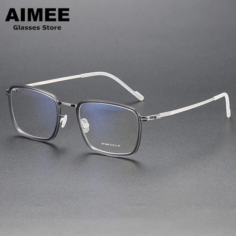 Aimee Unisex Full Rim Square Acetate Titanium Eyeglasses 81003 Full Rim Aimee Grey-Silver