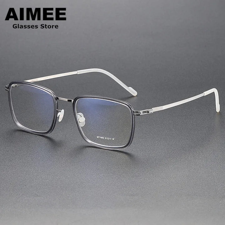 Aimee Unisex Full Rim Square Acetate Titanium Eyeglasses 81003 Full Rim Aimee Grey-Silver