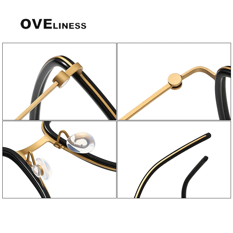 Oveliness Unisex Full Rim Polygon Acetate Titanium Eyeglasses 5803 Full Rim Oveliness