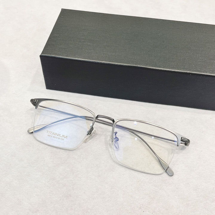 Yimaruili Men's Semi Rim Big Square Titanium Eyeglasses 9913sf Semi Rim Yimaruili Eyeglasses Gun