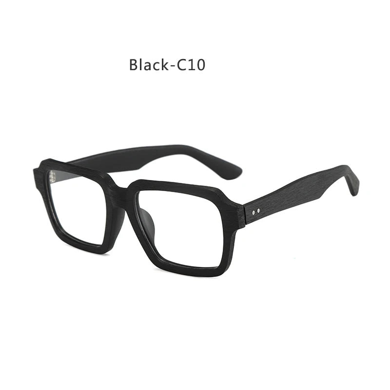 Hdcrafter Men's Full Rim Square Wood Eyeglasses 8184 Full Rim Hdcrafter Eyeglasses Black-C10