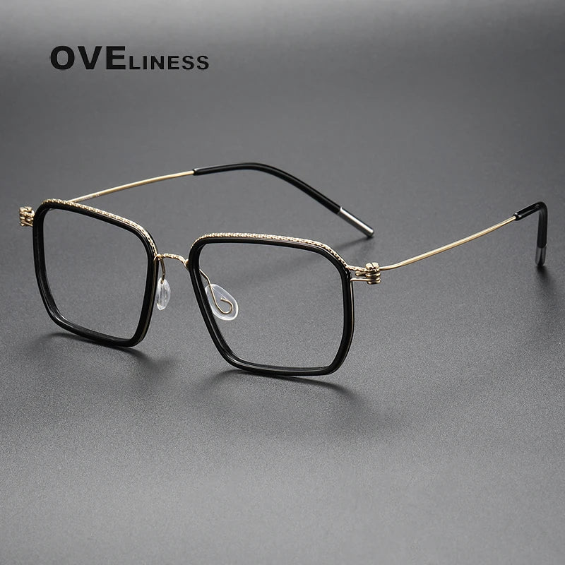 Oveliness Unisex Full Rim Square Acetate Titanium Eyeglasses 80891 Full Rim Oveliness black gold  
