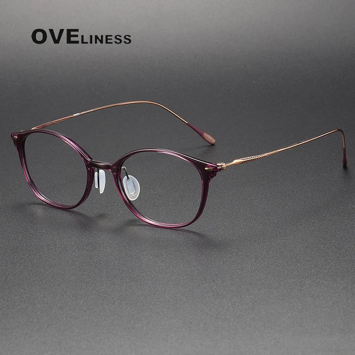 Oveliness Unisex Full Rim Square Acetate Titanium Eyeglasses 8654 Full Rim Oveliness purple rose gold  