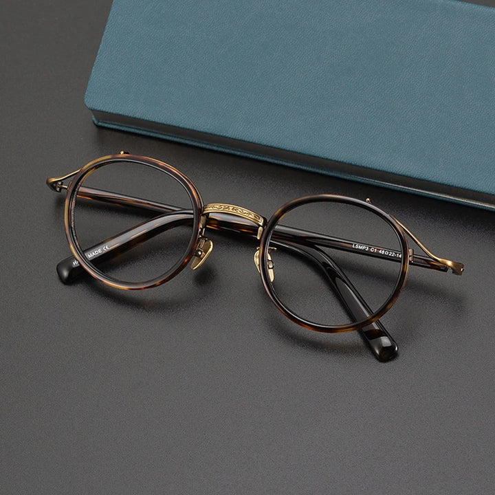 Black Mask Unisex Full Rim Big Round Titanium Acetate Eyeglasses 982027