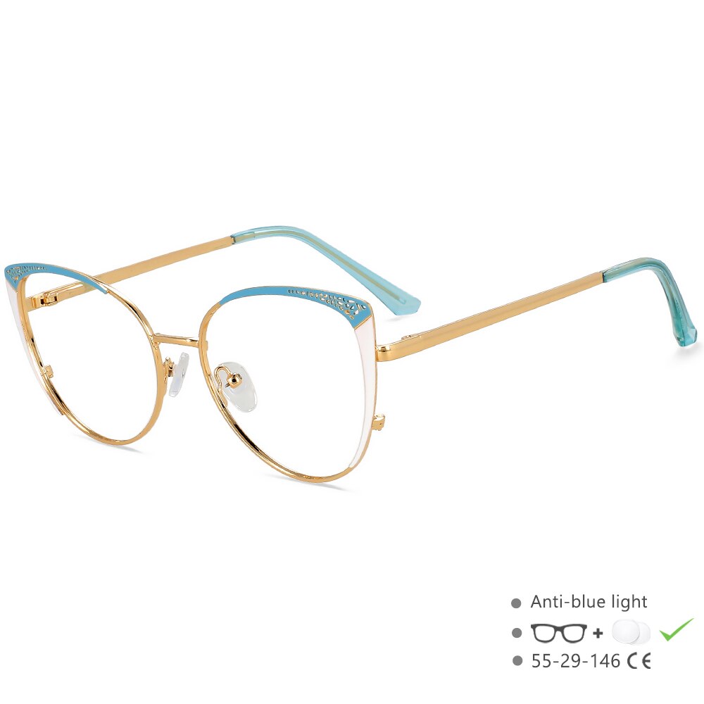 CCspace Unisex Full Rim Square Cat Eye Alloy Eyeglasses 55892 Full Rim CCspace BlueWhite China
