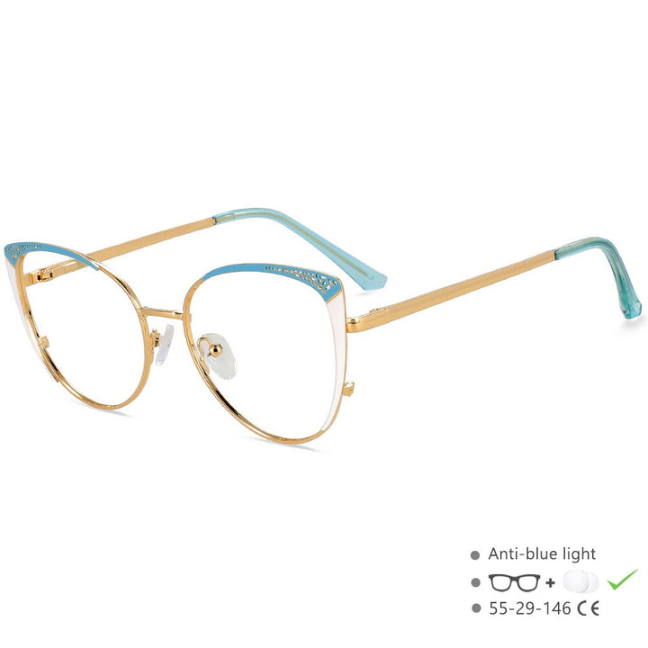 CCspace Unisex Full Rim Square Cat Eye Alloy Eyeglasses 55892 Full Rim CCspace BlueWhite China
