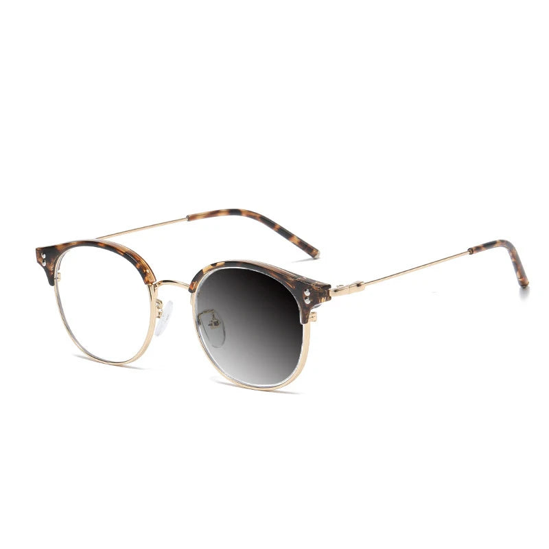 Kocolior Mens Full Frame Small Browline Square Alloy Reading Glasses 22001 Reading Glasses Kocolior Photochromic Leopard +250