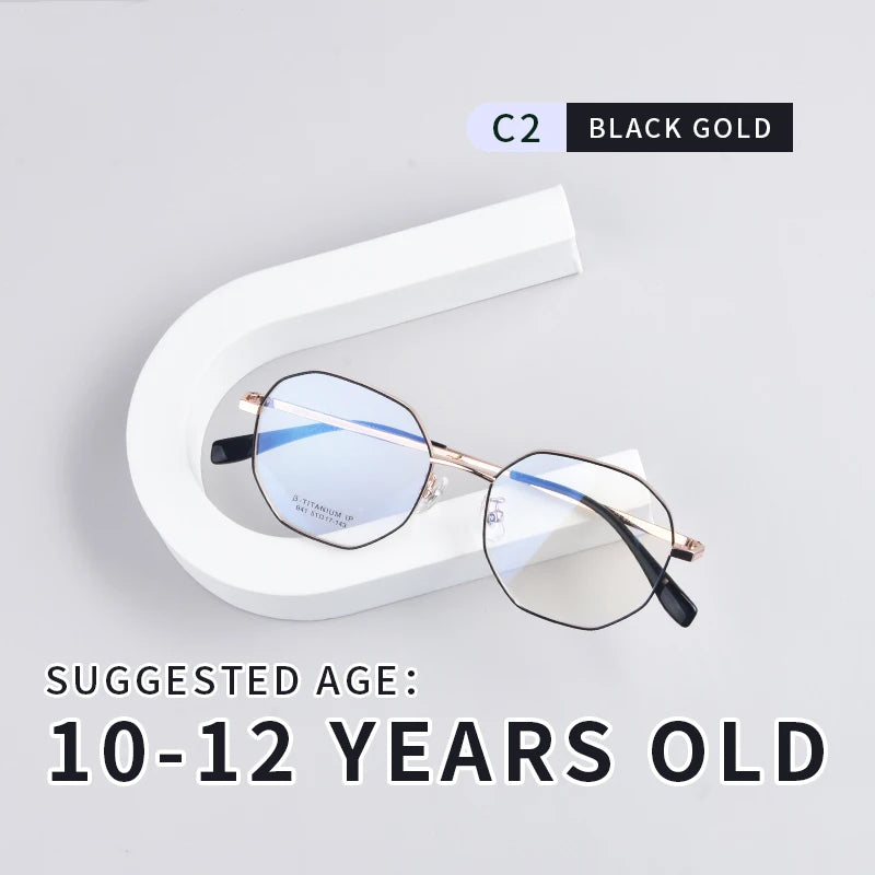 Secg Unisex Youth's Full Rim Polygon Titanium Eyeglasses 0241 Full Rim Secg C2 BLACK GOLD