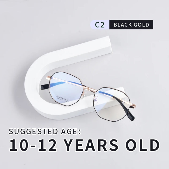 Secg Unisex Youth's Full Rim Polygon Titanium Eyeglasses 0241 Full Rim Secg C2 BLACK GOLD