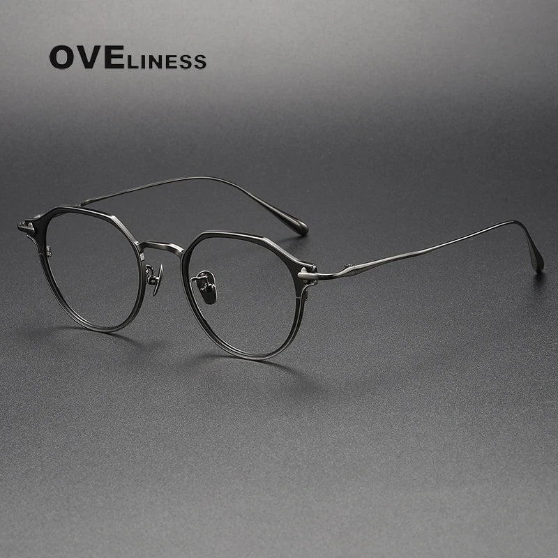 Oveliness Unisex Full Rim Polygon Titanium Eyeglasses 4821 Full Rim Oveliness black gun