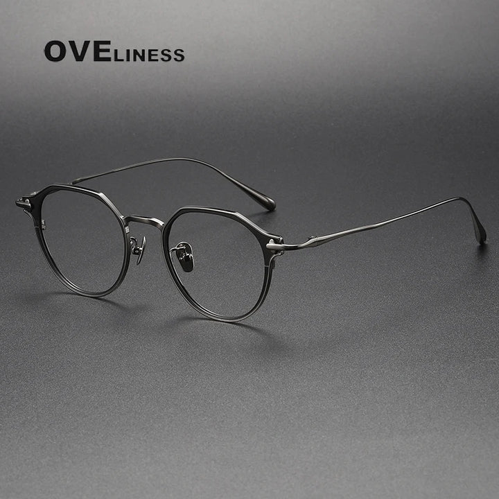 Oveliness Unisex Full Rim Polygon Titanium Eyeglasses 4821 Full Rim Oveliness black gun
