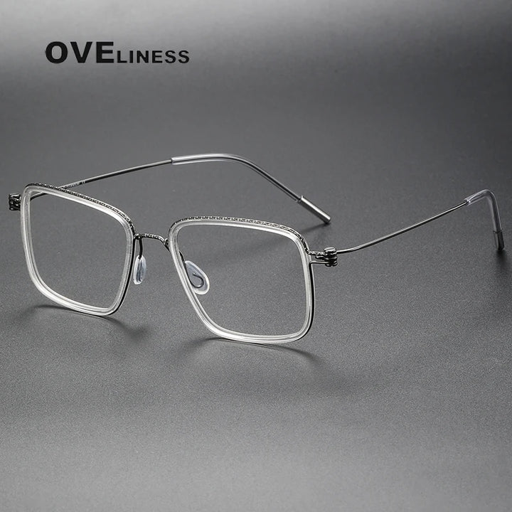 Oveliness Unisex Full Rim Square Screwless Acetate Titanium Eyeglasses 80890 Full Rim Oveliness clear gun  