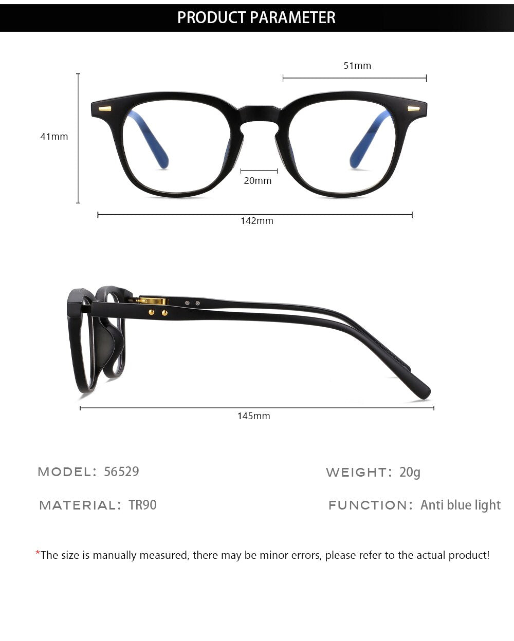 CCspace Unisex Full Rim Square PC Plastic Eyeglasses 56529 Full Rim CCspace