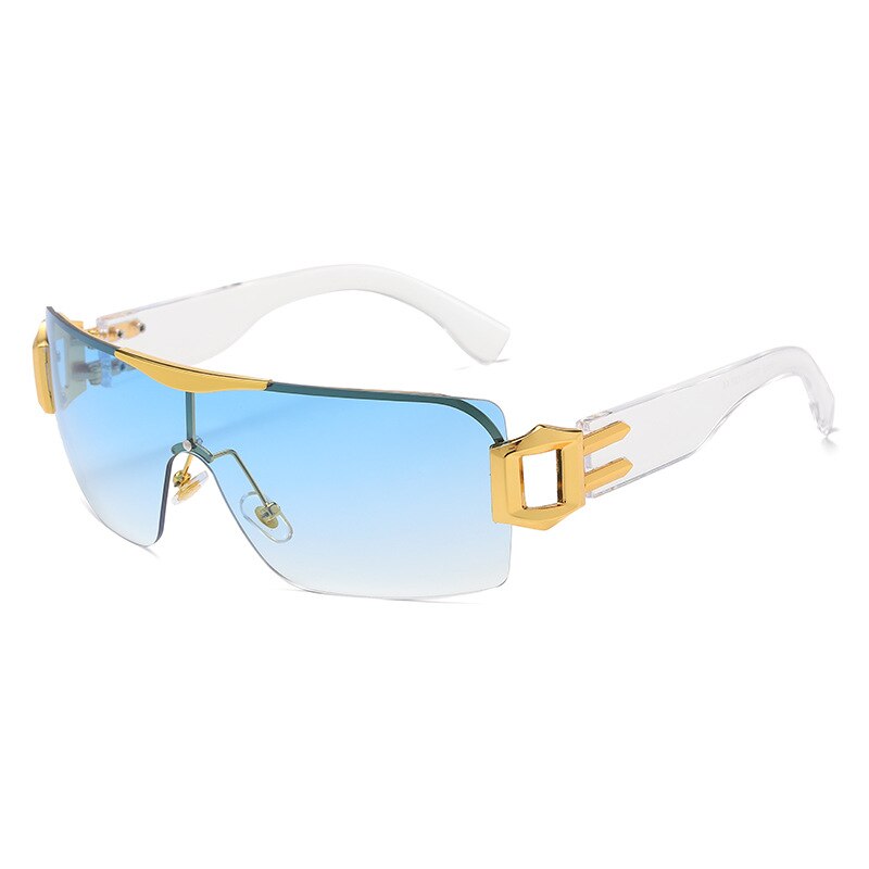 CCSpace Unisex Rimless Oversized Square Tr 90 One Lens UV400 Sunglasses 56326 Sunglasses CCspace Sunglasses C5GoldBlue  