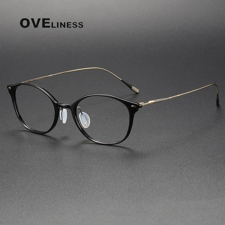 Oveliness Unisex Full Rim Square Acetate Titanium Eyeglasses 8654 Full Rim Oveliness black gold