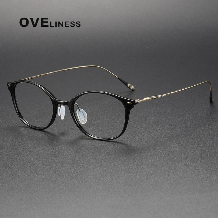 Oveliness Unisex Full Rim Square Acetate Titanium Eyeglasses 8654 Full Rim Oveliness black gold  