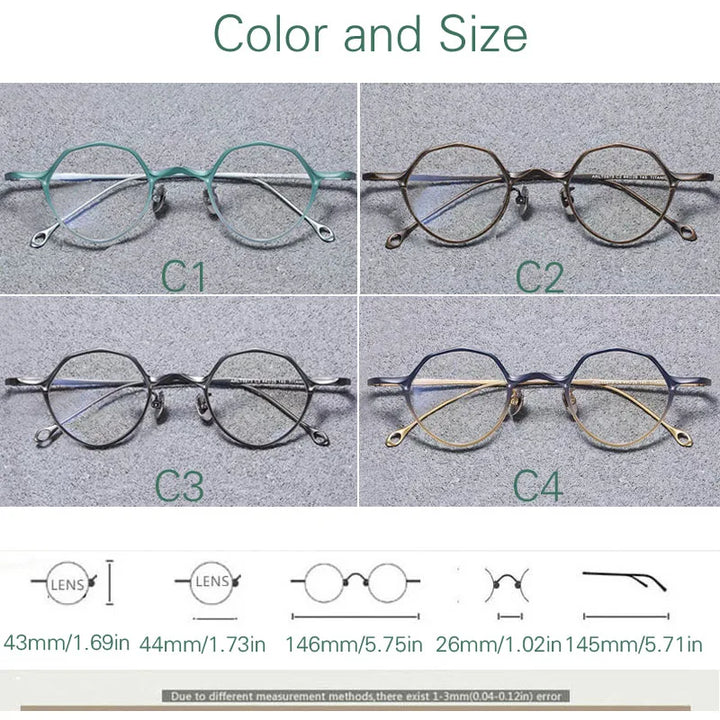 Yujo Unisex Full Rim Oval Polygon Titanium Eyeglasses 575146