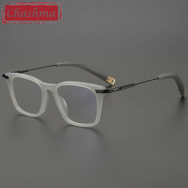 Chashma Ottica Unisex Full Rim Square Acetate Titanium Eyeglasses 942403 Full Rim Chashma Ottica Transparent Gray