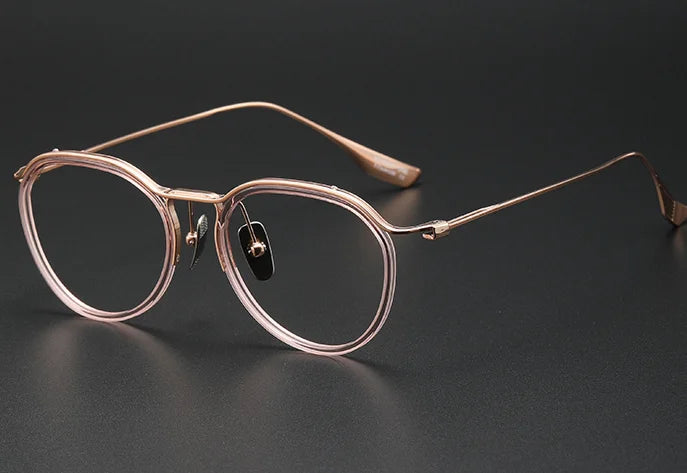 Oveliness Unisex Full Rim Round Screwless Acetate Titanium Eyeglasses D131 Full Rim Oveliness rose gold