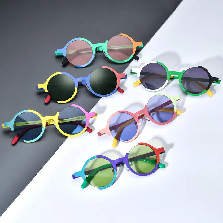 Nobler Women's Semi Rim Round Titanium Polarized Sunglasses 1888 Sunglasses Nobler