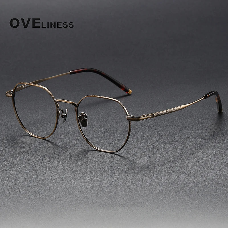 Oveliness Unisex Full Rim Polygon Titanium Eyeglasses 80882 Full Rim Oveliness bronze