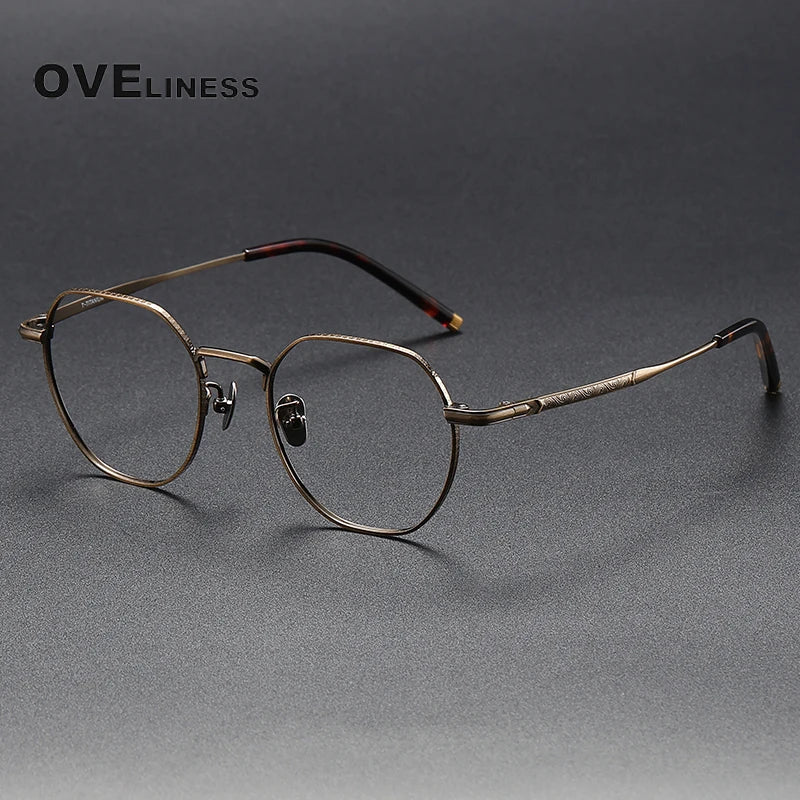 Oveliness Unisex Full Rim Polygon Titanium Eyeglasses 80882 Full Rim Oveliness bronze  
