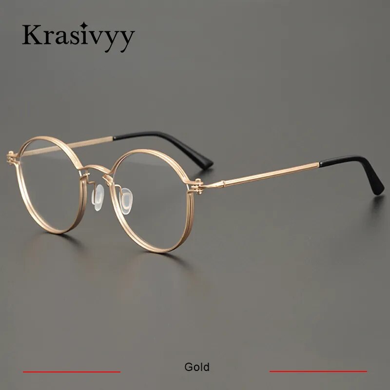 Krasivyy Men's Full Rim Round Titanium Eyeglasses Women Italy Optical Eyewear Full Rim Krasivyy Gold CN 