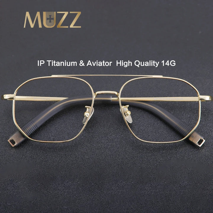 Muzz Unisex Full Rim Polygon Double Bridge Titanium Eyeglasses 97518 Full Rim Muzz