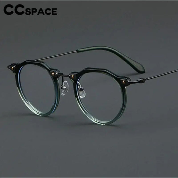 CCspace Unisex Full Rim Flat Top Round Acetate Eyeglasses 57028 Full Rim CCspace