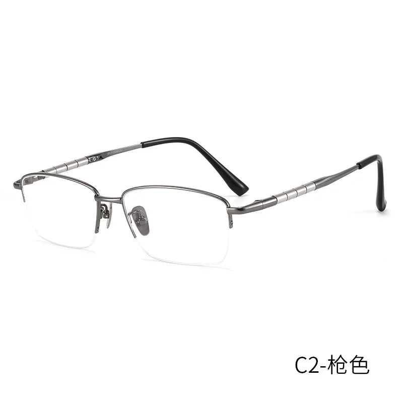 Reven Jate Unisex Semi Rim Square Titanium Eyeglasses 98279 Semi Rim Reven Jate grey