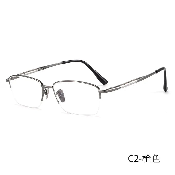 Reven Jate Unisex Semi Rim Square Titanium Eyeglasses 98279 Semi Rim Reven Jate grey