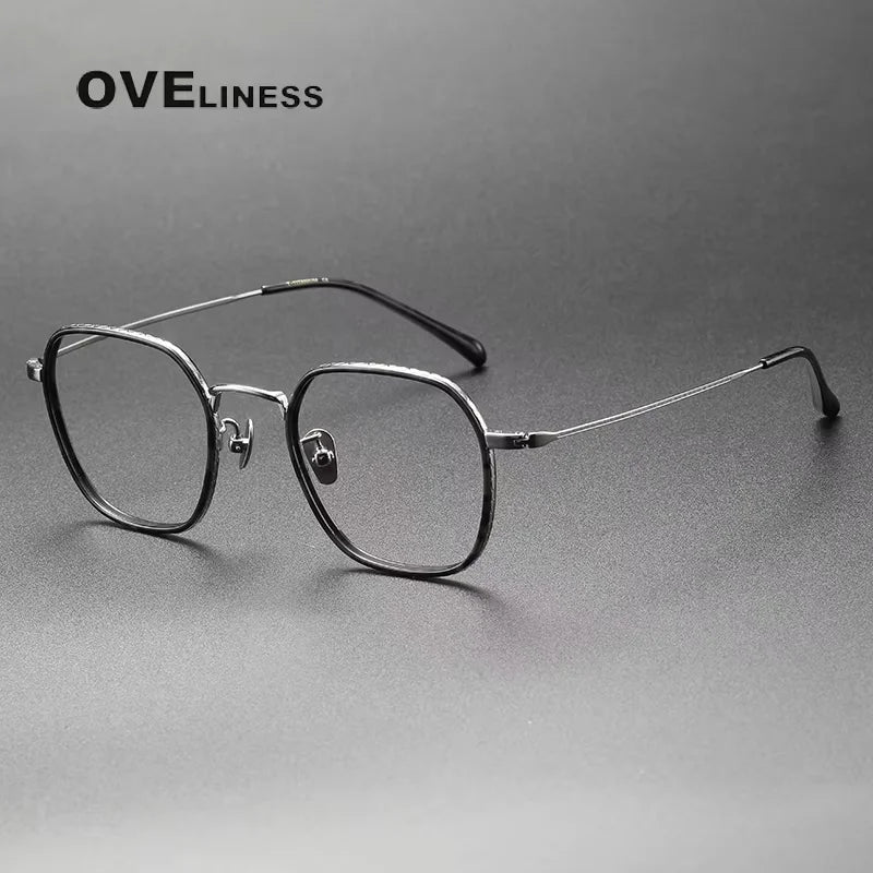 Oveliness Women's Full Rim Polygon Square Acetate Titanium Eyeglasses 98505