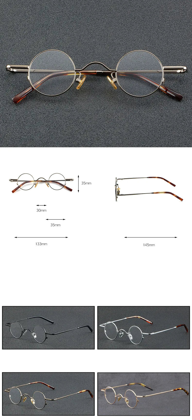CCspace Unisex Full Rim Round Titanium Eyeglasses 56948 Full Rim CCspace