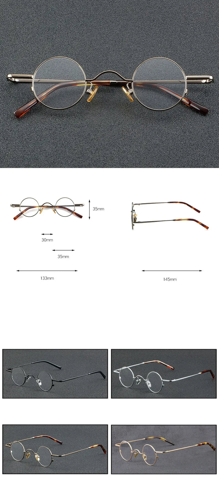 CCspace Unisex Full Rim Round Titanium Eyeglasses 56948 Full Rim CCspace