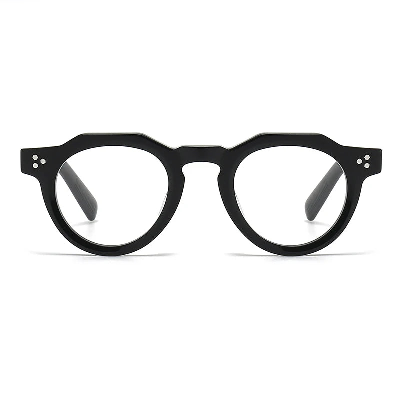 Black Mask Unisex Full Rim Flat Top Round Acetate Eyeglasses 8013 Full Rim Black Mask