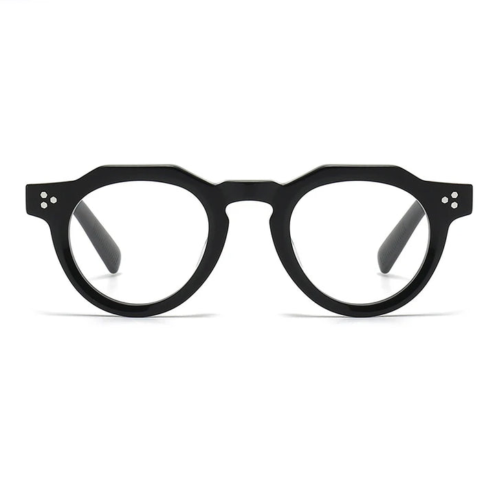 Black Mask Unisex Full Rim Flat Top Round Acetate Eyeglasses 8013 Full Rim Black Mask