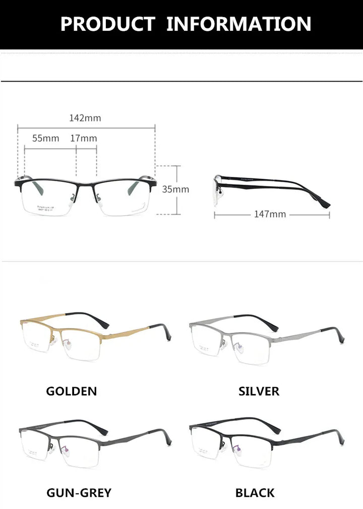Aimee Men's Semi Rim Big Square Titanium Eyeglasses 6607 Semi Rim Aimee