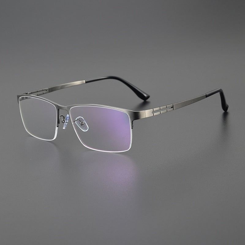 Gatenac Men's Semi Rim Big Square Titanium Eyeglasses Gxyj1082 Semi Rim Gatenac Gun