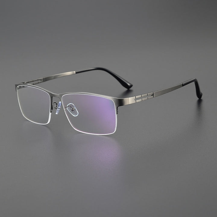 Gatenac Men's Semi Rim Big Square Titanium Eyeglasses Gxyj1082 Semi Rim Gatenac Gun
