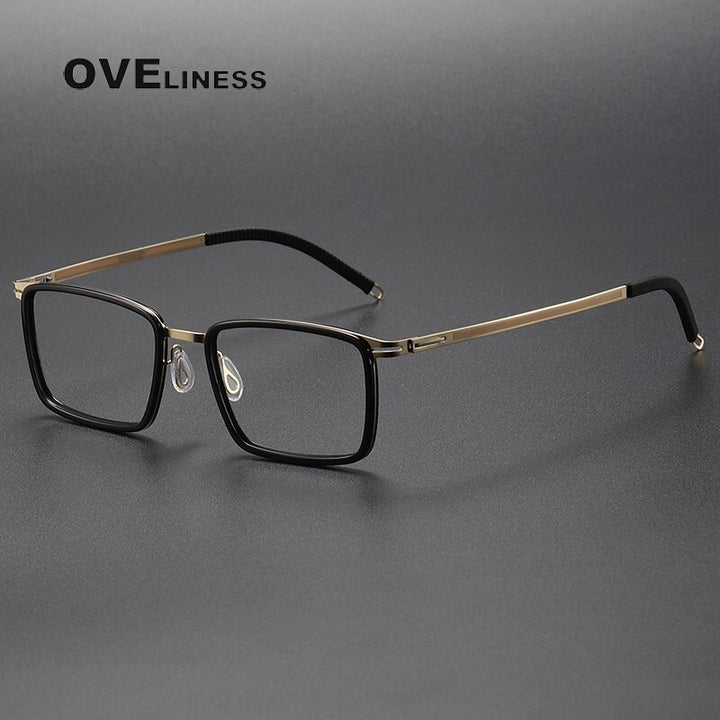 Oveliness Unisex Full Rim Square Screwless Titanium Acetate Eyeglasses 8202318 Full Rim Oveliness black gold  