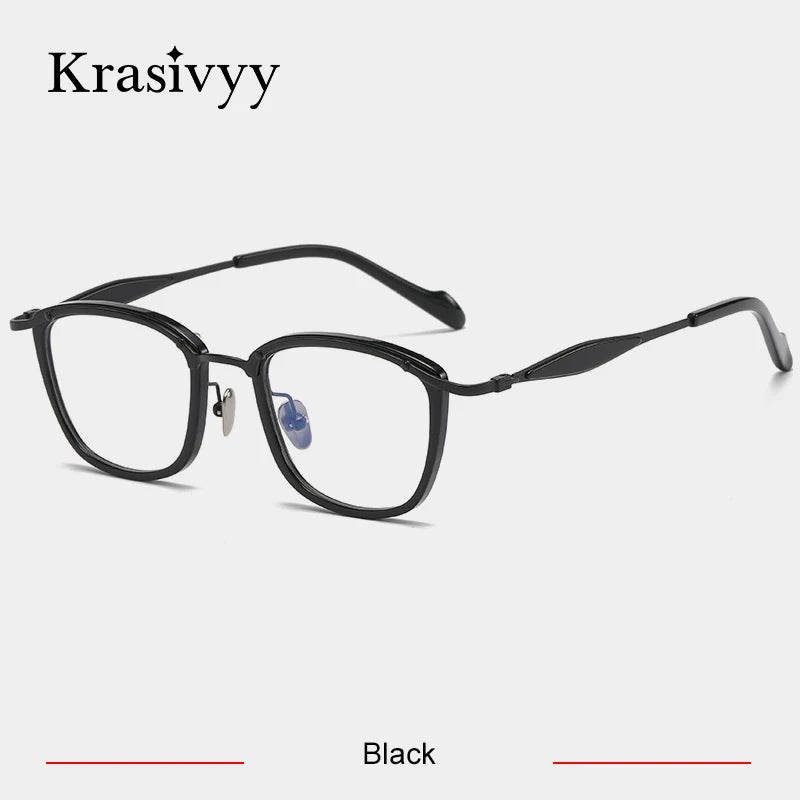 Krasivyy Unisex Full Rim Square Titanium Acetate Eyeglasses 46061 Full Rim Krasivyy Black