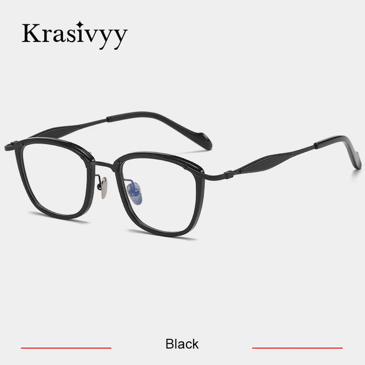 Krasivyy Unisex Full Rim Square Titanium Acetate Eyeglasses 46061 Full Rim Krasivyy Black