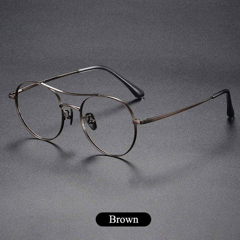 Bclear Unisex Full Rim Round Small Double Bridge Titanium Eyeglasses 86678 Full Rim Bclear Brown