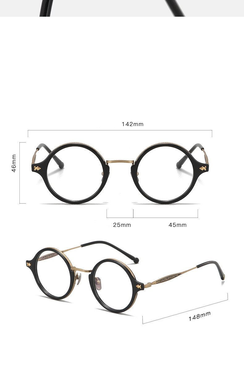 CCspace Unisex Full Rim Round Titanium Acetate Rivet Eyeglasses 56701 Full Rim CCspace