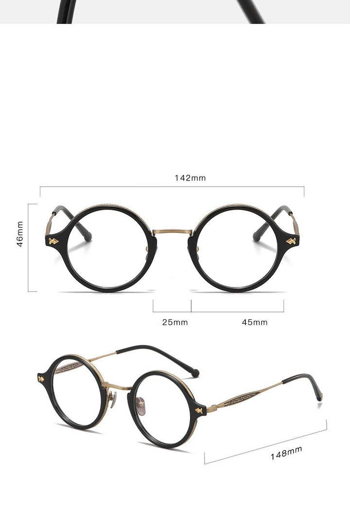 CCspace Unisex Full Rim Round Titanium Acetate Rivet Eyeglasses 56701 Full Rim CCspace