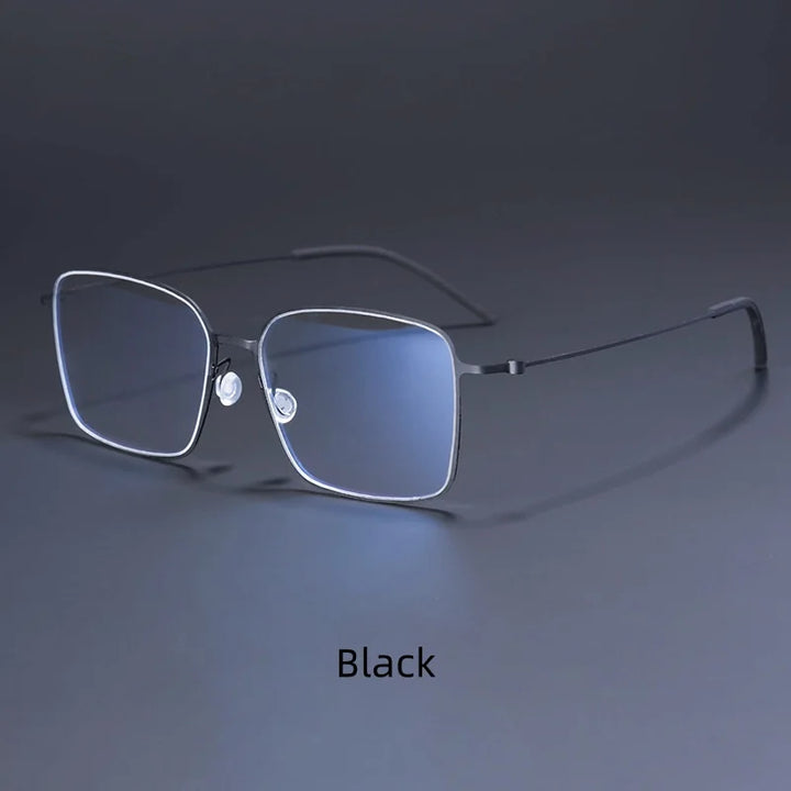 Hdcrafter Unisex Full Rim Polygon Square Titanium Eyeglasses 425535 Full Rim Hdcrafter Eyeglasses Black