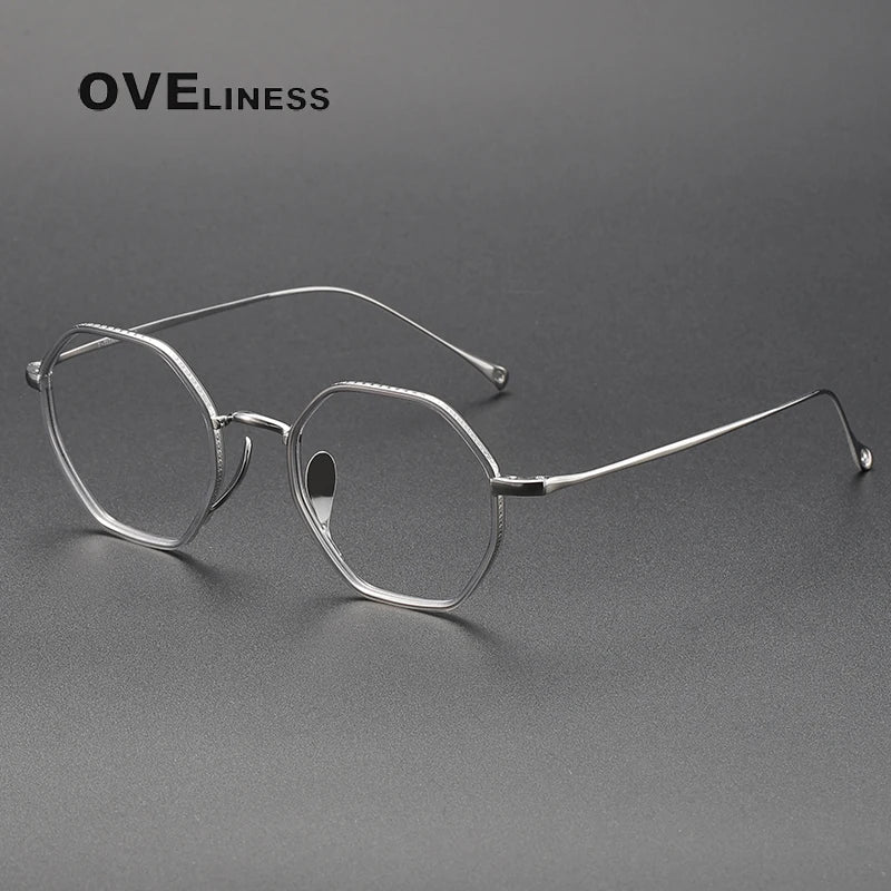 Oveliness Unisex Full Rim Polygon Titanium Acetate Eyeglasses O7311 Full Rim Oveliness grey silver
