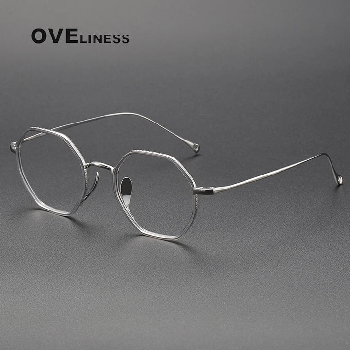 Oveliness Unisex Full Rim Polygon Titanium Acetate Eyeglasses O7311 Full Rim Oveliness grey silver