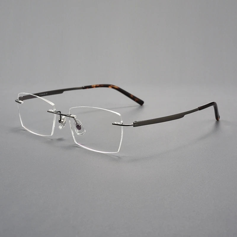Yimaruili Men's Rimless Polygon Square Titanium Eyeglasses 15803